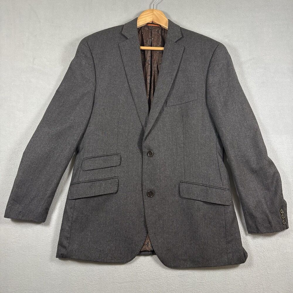 Tallia Men’s Sport Coat Blazer 42R Gray Wool Cashmere Blend Paisley Lined